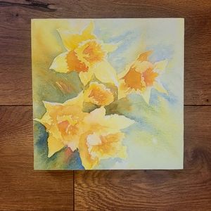 Original Watercolor Daffodils on Wood Panel